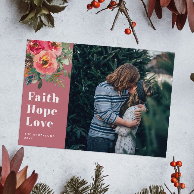 Faith Hope Liebe Mute Pink Floral Foto Weihnachten (Von Creator hochgeladen)