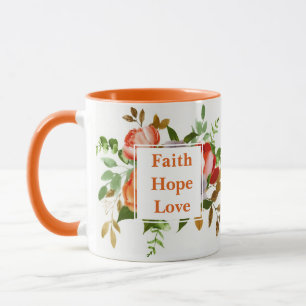Faith Hope Liebe Orange Aquarell Blume Monogram Tasse