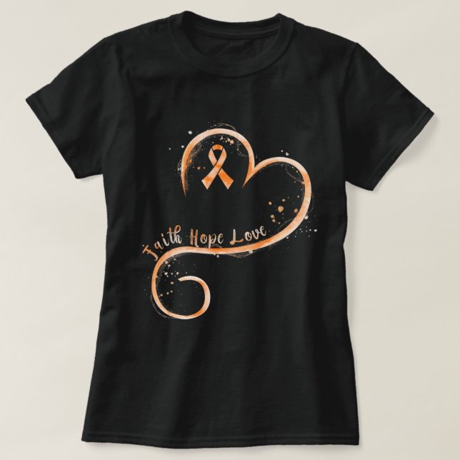 Faith Hope Liebe Orange Ribbon Leukemia Bewusstsei T-Shirt (Design vorne)
