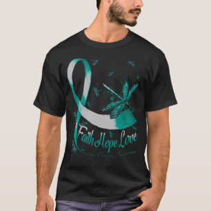 Faith Hope Liebe Ovarian Cancer Awareness Dragonfl T-Shirt