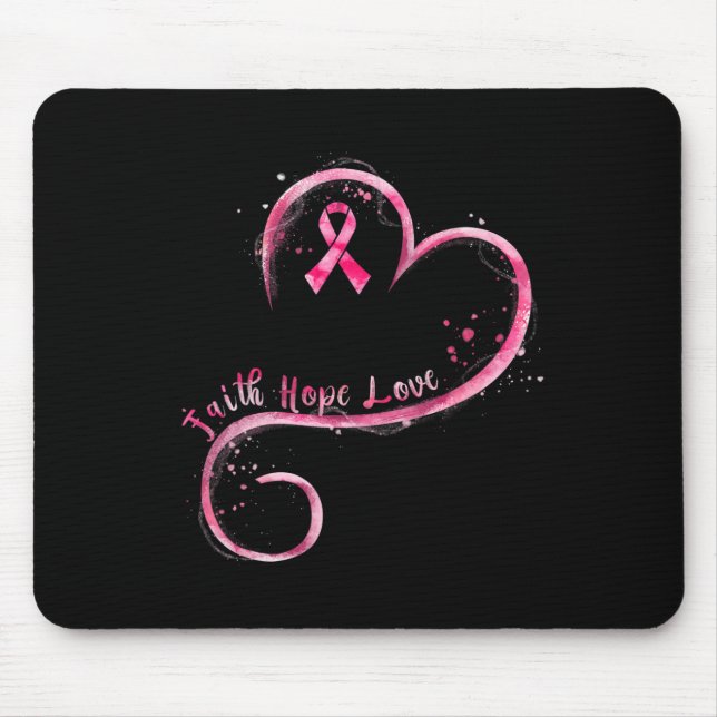 Faith Hope Liebe Pink Ribbon Brustkrebs Auswarenes Mousepad (Vorne)