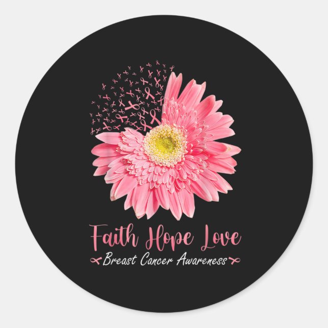 Faith Hope Liebe Pink Ribbon Daisy Sunflowers Brea Runder Aufkleber (Vorderseite)