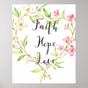 Faith Hope Liebe Pink Watercolor Blumenherz Poster