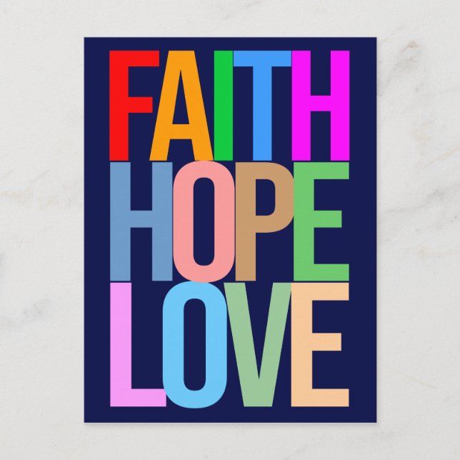 Faith Hope Liebe Positive bunt Postkarte (Vorderseite)