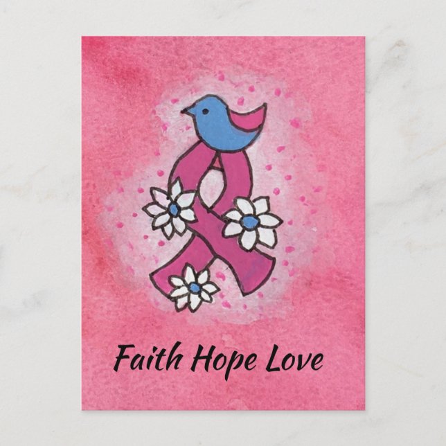 Faith Hope Liebe Rosa Brustkrebs Schleife Gebet Postkarte (Vorderseite)