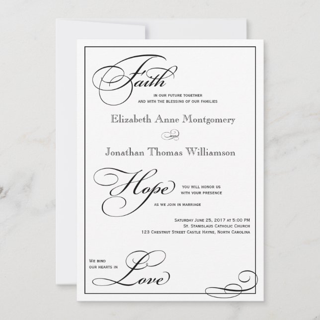 Faith Hope Liebe Script Wedding Einladung (Vorderseite)