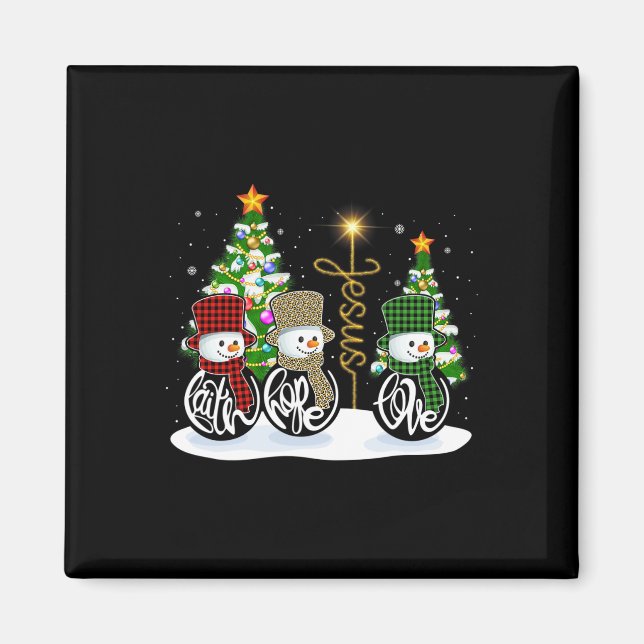 Faith Hope Liebe Snowman Jesus Fun Xmas Cross für  Magnet (Vorne)