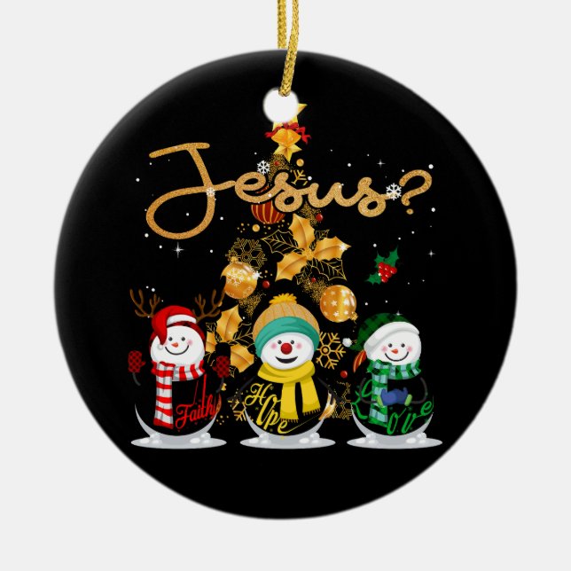 Faith Hope Liebe Snowman Jesus Funny Xmas Cross fü Keramik Ornament (Vorne)