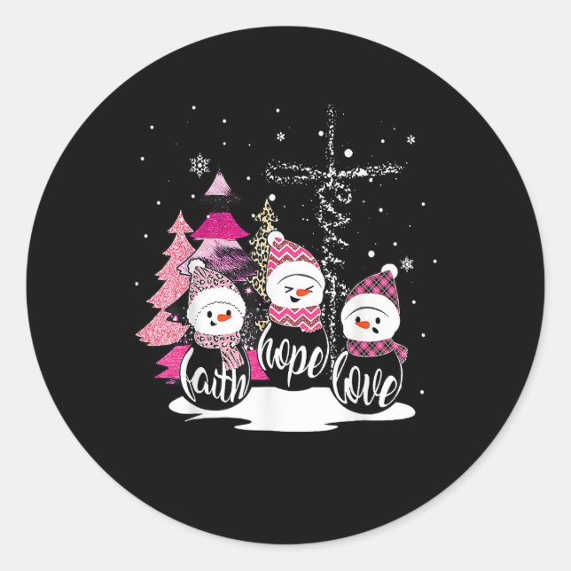Faith Hope Liebe Snowman Jesus Xmas Tree Christlic Runder Aufkleber (Vorderseite)