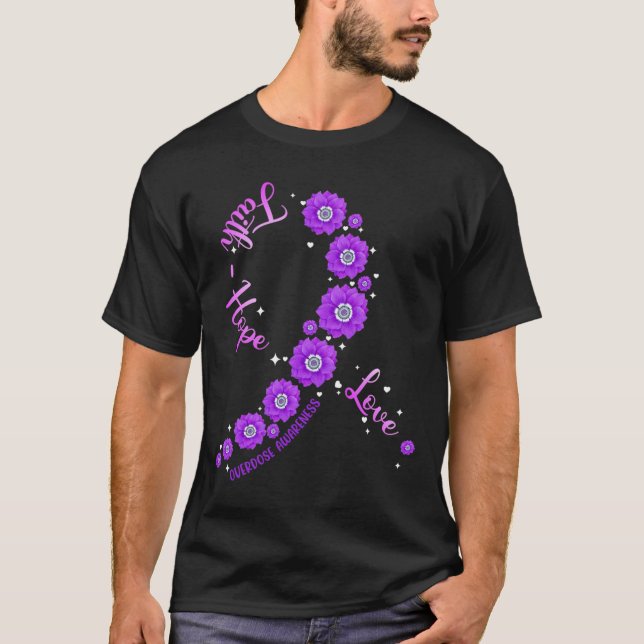 Faith Hope Liebe Überdosis Awareness Ribbon Blume  T-Shirt (Vorderseite)