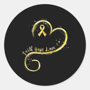 Faith Hope Liebe Yellow Ribbon Childhood Cancer Aw Runder Aufkleber