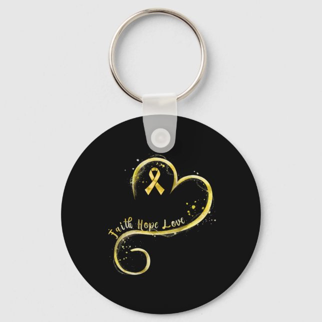Faith Hope Liebe Yellow Ribbon Childhood Cancer Aw Schlüsselanhänger (Vorderseite)