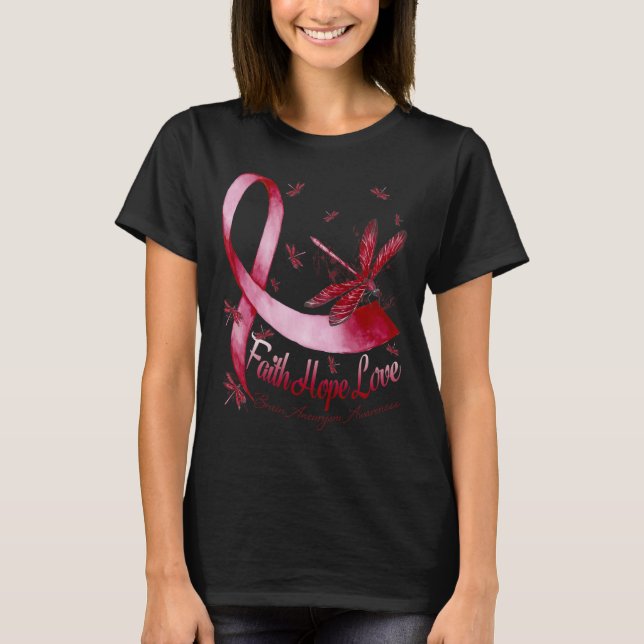 Faith Hope Love Brain Aneurysm Awareness Dragonfly T-Shirt (Vorderseite)