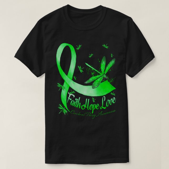 Faith Hope Love Cerebral Palsy Awareness Dragonfly T-Shirt (Design vorne)