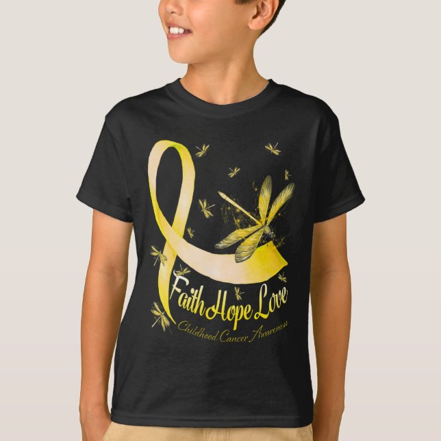 Faith Hope Love Childhood Cancer Awareness Dragonf T-Shirt (Vorderseite)