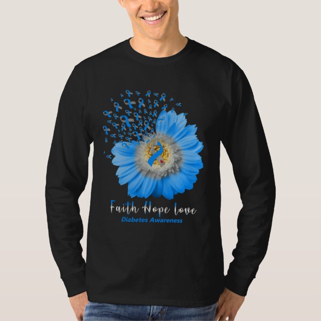 Faith Hope Love Diabetes Awareness Grey Ribbon Dai T-Shirt (Vorderseite)
