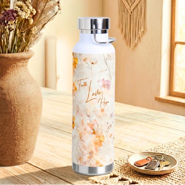 Faith Hope Love Elegant Floral Watercolor Trinkflasche (Von Creator hochgeladen)