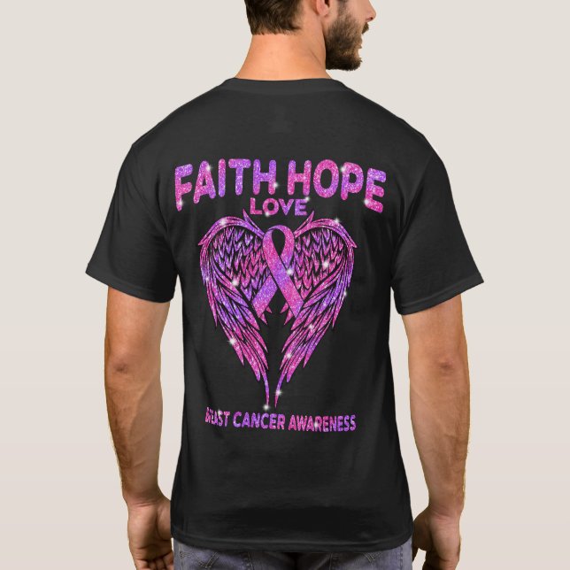Faith Hope Love Wings Breast Cancer Awareness T-Shirt (Rückseite)
