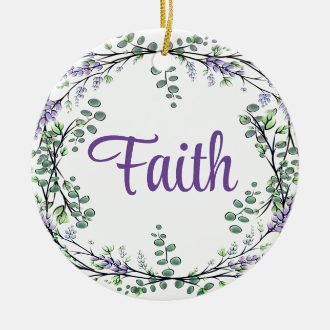 Faith Lavender Eucalyptus violette Blumen Grünpfla Keramik Ornament (Vorne)