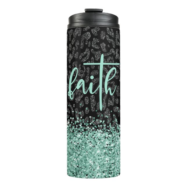 Faith Leopard Tumbler, Black Glitzer Leopard Thermosbecher (Vorderseite)