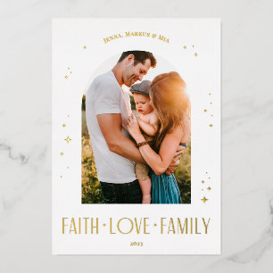 Faith Liebe Family Modernes Arch Weihnachtsdesign Folien Feiertagskarte