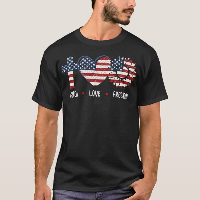 Faith Liebe Freedom Patriotic Christliche Blume US T-Shirt (Vorderseite)