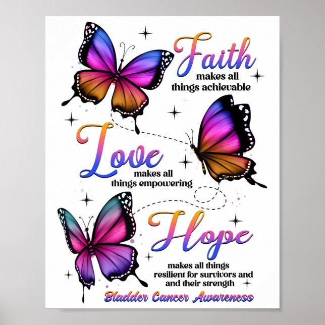 Faith Liebe Hope Butterfly Lila Blase Cancer Aw Poster (Vorne)