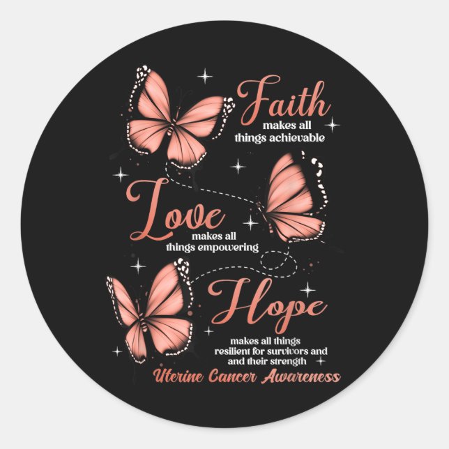 Faith Liebe Hope Butterfly Uterine Cancer Awarenes Runder Aufkleber (Vorderseite)