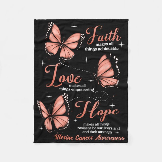 Faith Love Hope Butterfly Uterine Cancer Awareness Fleecedecke (Vorderseite)