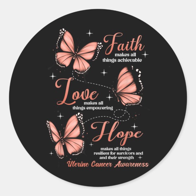 Faith Love Hope Butterfly Uterine Cancer Awareness Runder Aufkleber (Vorderseite)