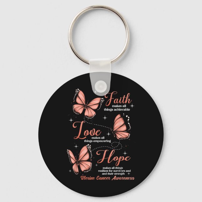 Faith Love Hope Butterfly Uterine Cancer Awareness Schlüsselanhänger (Vorderseite)