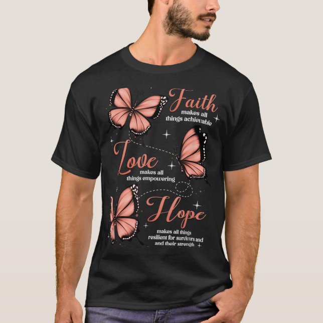 Faith Love Hope Butterfly Uterine Cancer Awareness T-Shirt (Vorderseite)