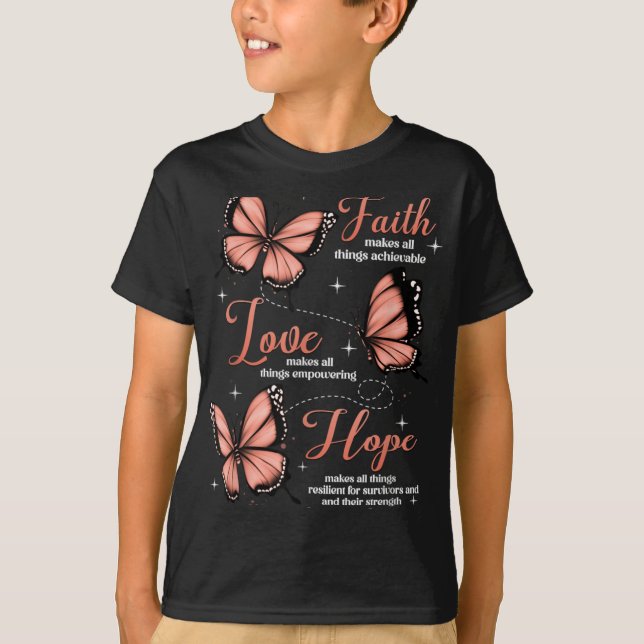 Faith Love Hope Butterfly Uterine Cancer Awareness T-Shirt (Vorderseite)
