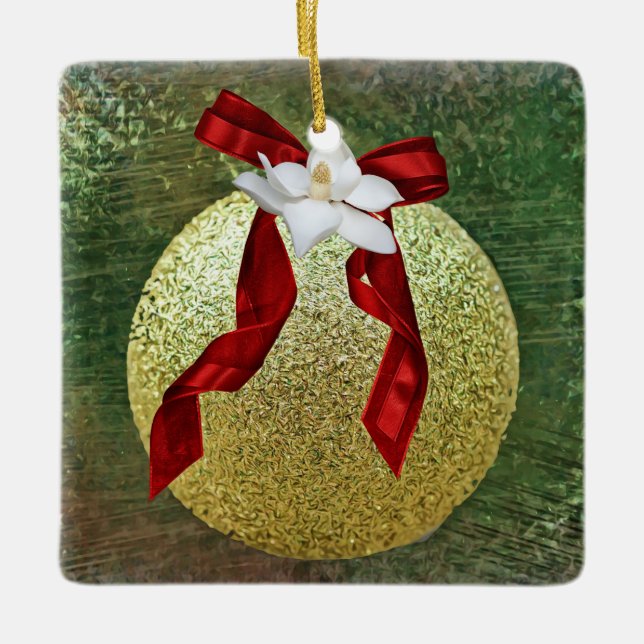 Faith Magnolia Blume Weihnachtsfeier Keramikornament (Vorderseite)