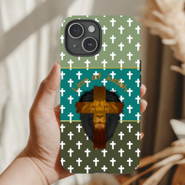 Faith Olive Green Turquoise Cross Lion of Judah Case-Mate iPhone Hülle (Von Creator hochgeladen)