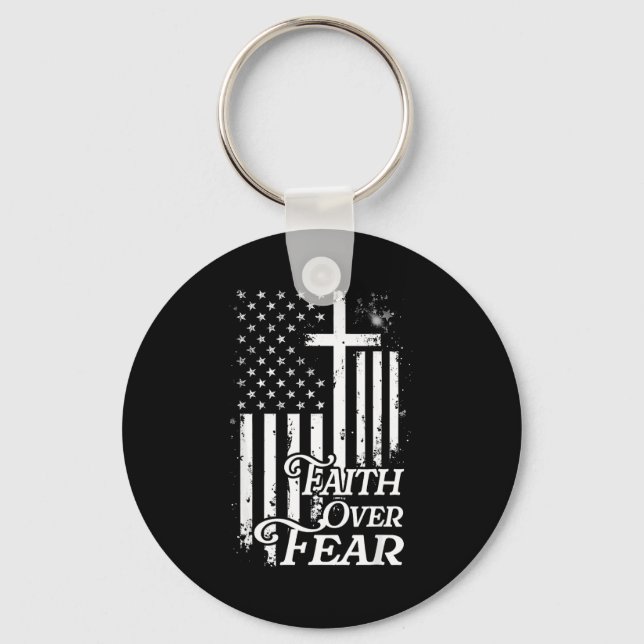 Faith Over Fear Christian American Flag Religious  Schlüsselanhänger (Vorderseite)