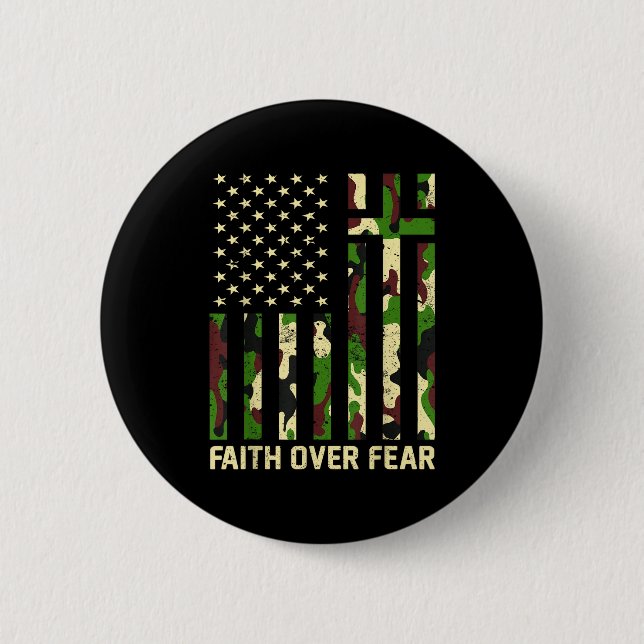 Faith Over Fear Christian Americn Flag Camouflage  Button (Vorderseite)