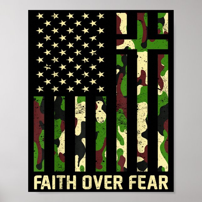 Faith Over Fear Christian Americn Flag Camouflage  Poster (Vorne)