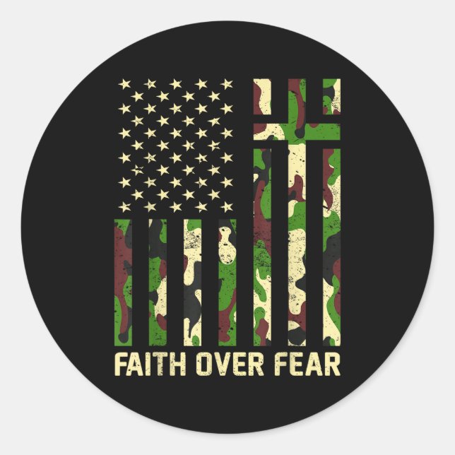 Faith Over Fear Christian Americn Flag Camouflage  Runder Aufkleber (Vorderseite)