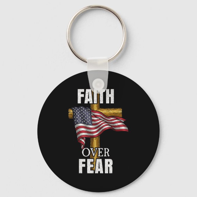 Faith Over Fear Christian Cross American Flag Tee  Schlüsselanhänger (Vorderseite)