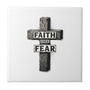 Faith Over Fear Kreuz Vintage Gravur Shirt (1) Fliese