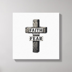 Faith Over Fear Kreuz Vintage Gravur Shirt (1) Leinwanddruck