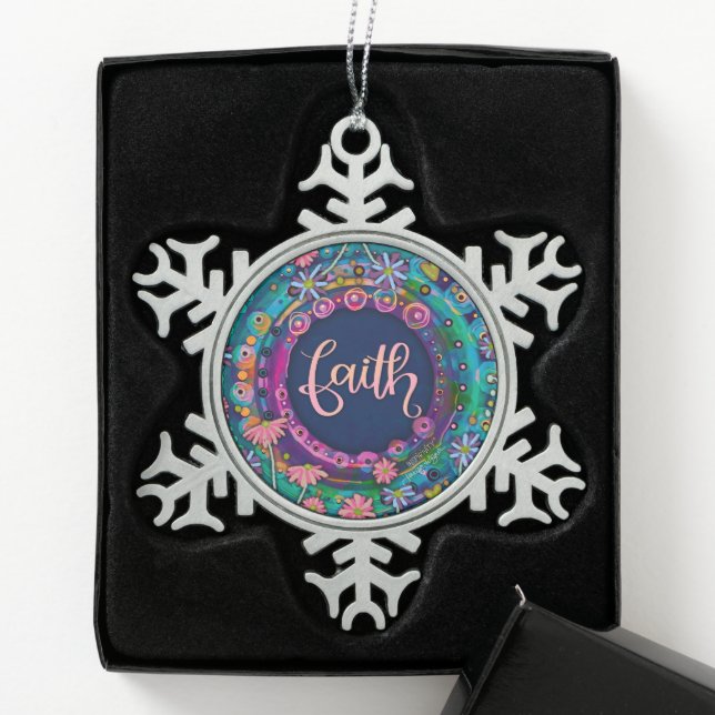 Faith Pink Blue Floral Hübsch Inspirivity Schneeflocken Zinn-Ornament (Box)