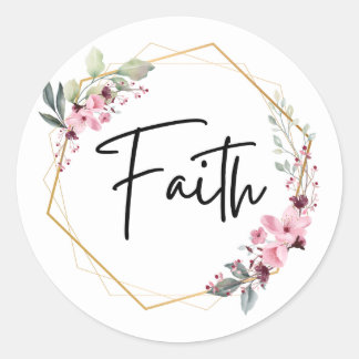 Faith Pink und Green Floral Gold Frame | Runder Aufkleber