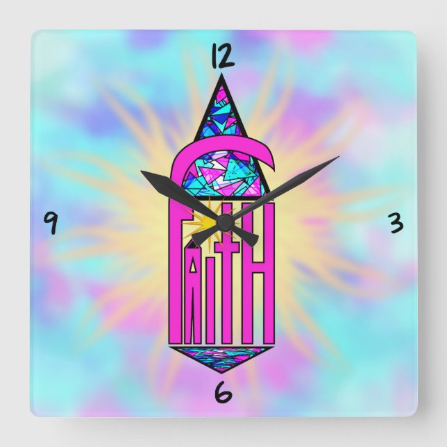 Faith ~ Steepplatz Wall Clock Quadratische Wanduhr (Vorderseite)
