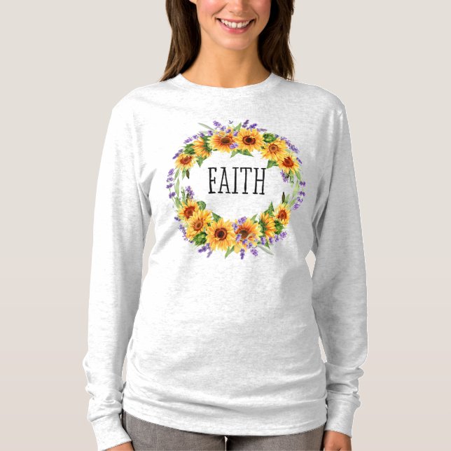 Faith Sunflower und Lavender Floral Wreath T-Shirt (Vorderseite)