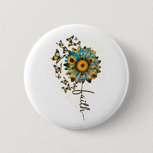 Faith Sunflowers Butterflies Christlich Religious Button
