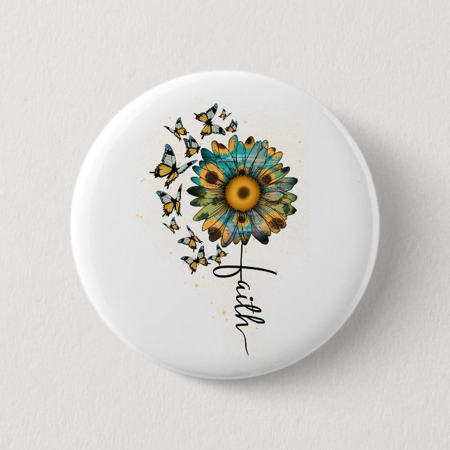 Faith Sunflowers Butterflies Christlich Religious Button (Vorderseite)