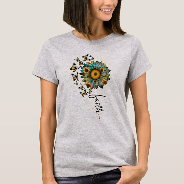 Faith Sunflowers Butterflies Christlich Religious T-Shirt (Vorderseite)