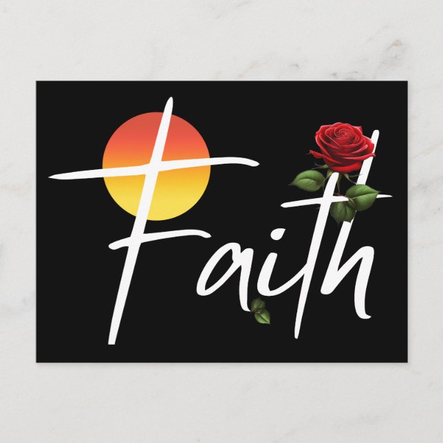 Faith Typografie mit Rose Postkarte (Vorderseite)